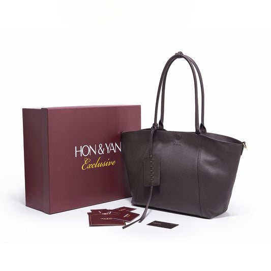 HONYAN EXCLUSIVE Tote Bag Wanita Nevara Kulit Sapi Asli Magnetic Lock Kapasitas Besar