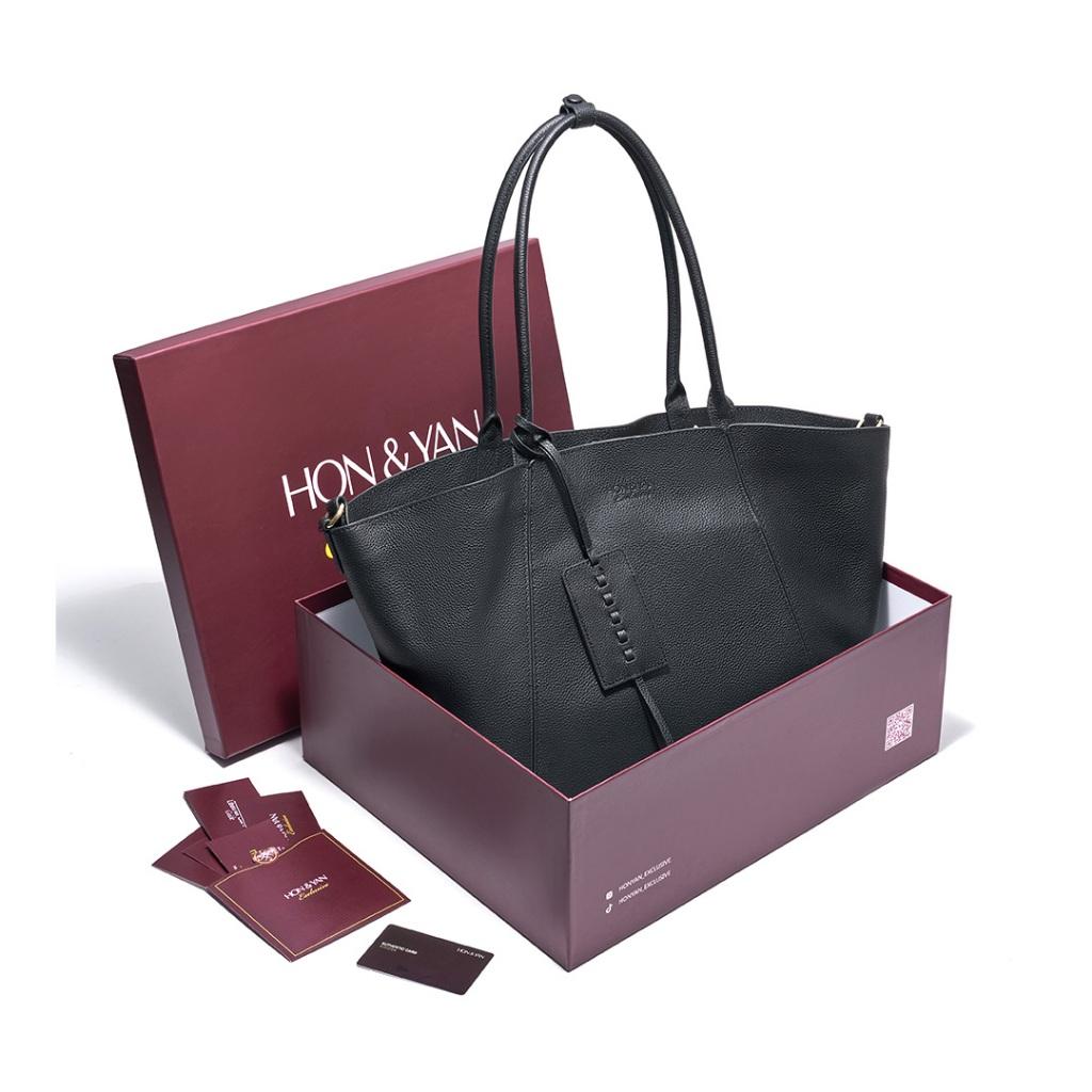 HONYAN EXCLUSIVE Tote Bag Wanita Nevara Kulit Sapi Asli Magnetic Lock Kapasitas Besar