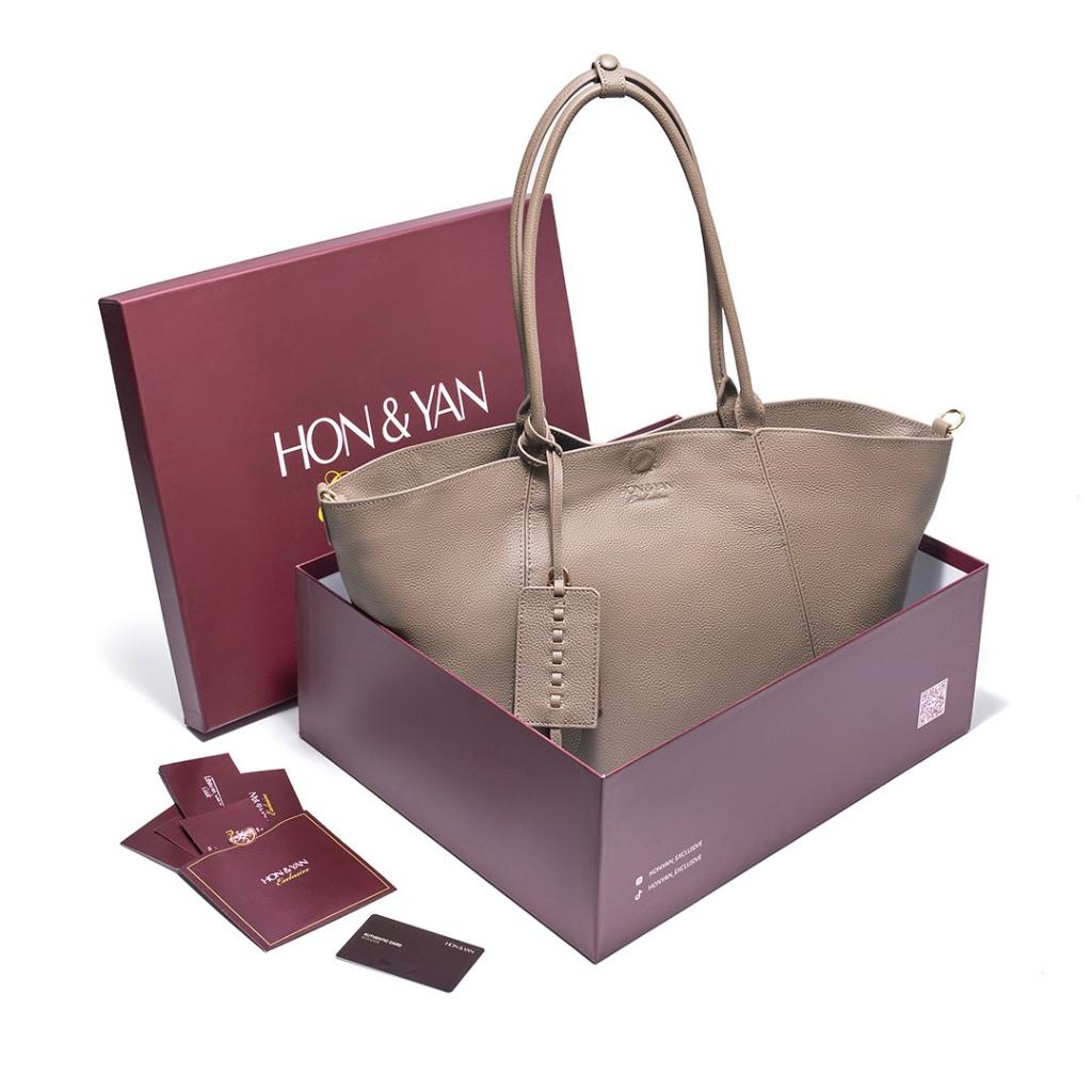 HONYAN EXCLUSIVE Tote Bag Wanita Nevara Kulit Sapi Asli Magnetic Lock Kapasitas Besar