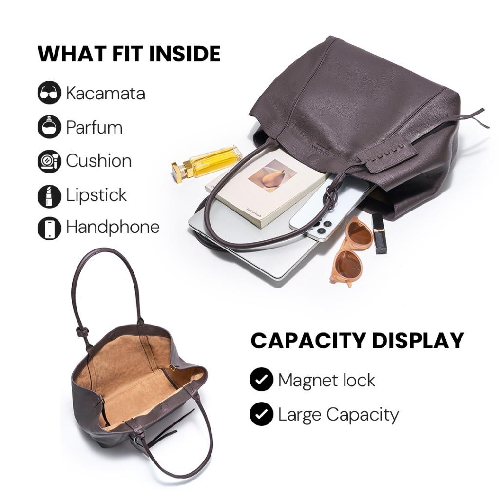 HONYAN EXCLUSIVE Tote Bag Wanita Nevara Kulit Sapi Asli Magnetic Lock Kapasitas Besar